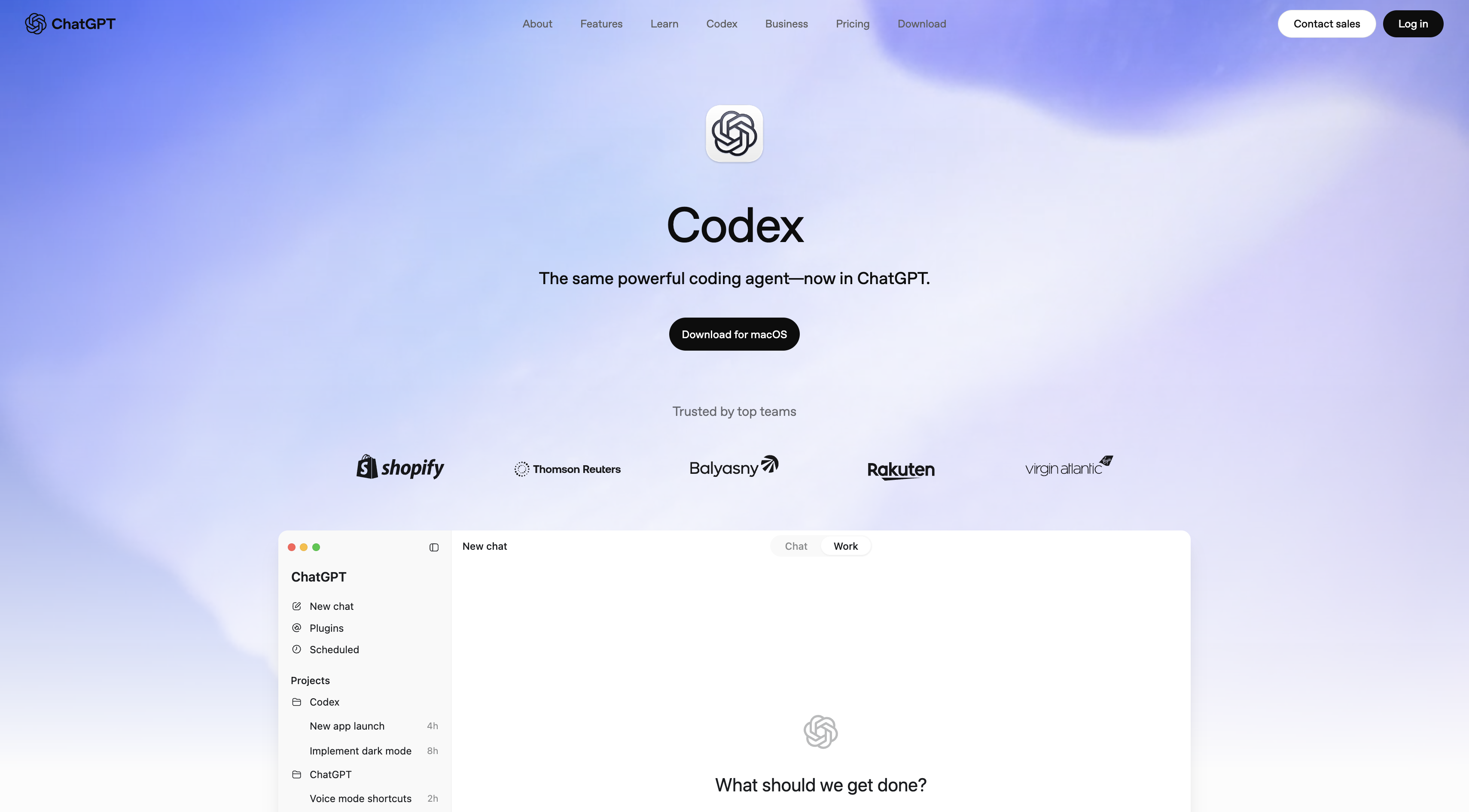 Codex 官方产品页面与桌面工作区